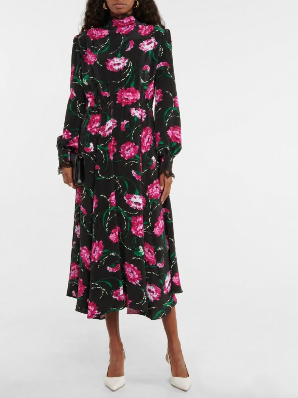 Rodarte Silk and Lace Floral Midi Dress